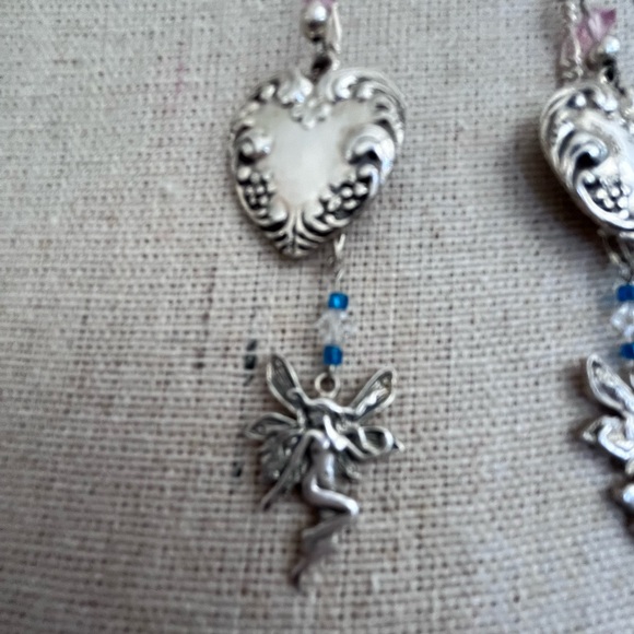 Vintage Sterling Silver Fairy Heart Dangle Earrings 925 Spring Whimsical Gift - Picture 6 of 11